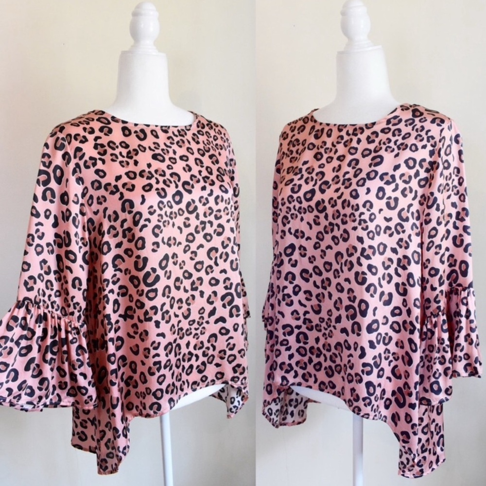 LaRoque Original Ivy Silk Leopard Print Bell Sleeve Hi-Low Top ~ OSFM